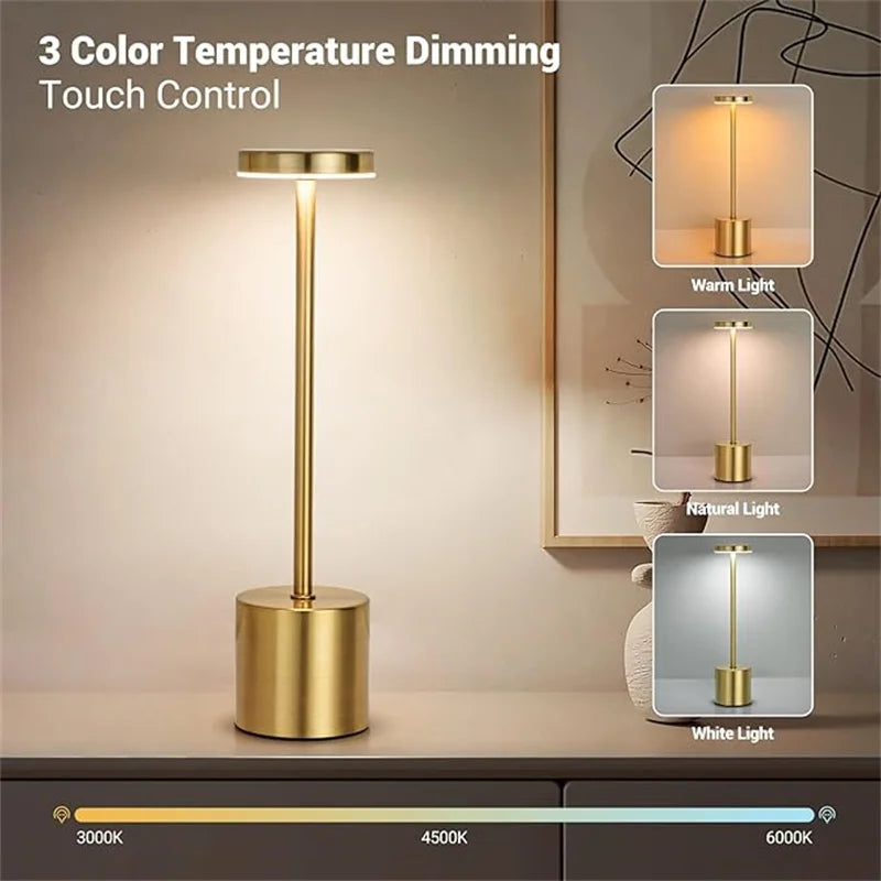 Portable Metal LED Desk Lamp – 3-Color Touch Sensor Night Light