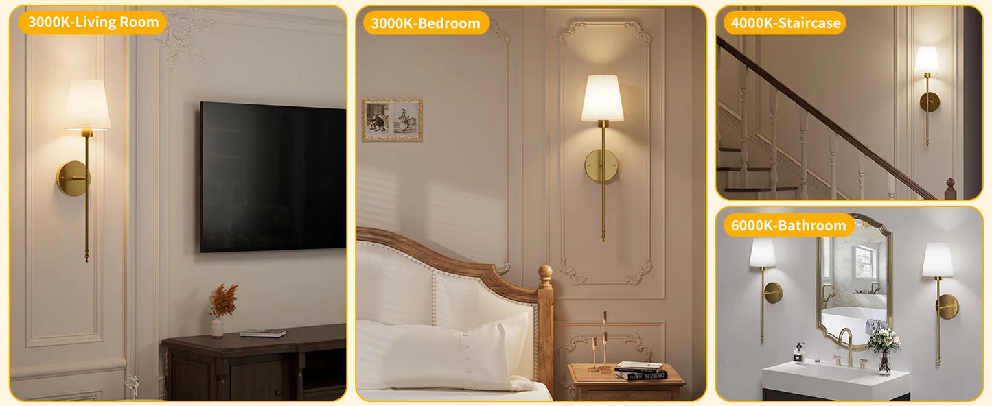 Wireless Battery-Operated Wall Sconce – Gold & Black Modern Wall Lamp with Remote & 15 RGB Colors