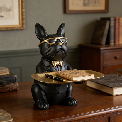 Modern Bulldog Storage Tray Statue – Decorative Resin Organizer for Home Décor