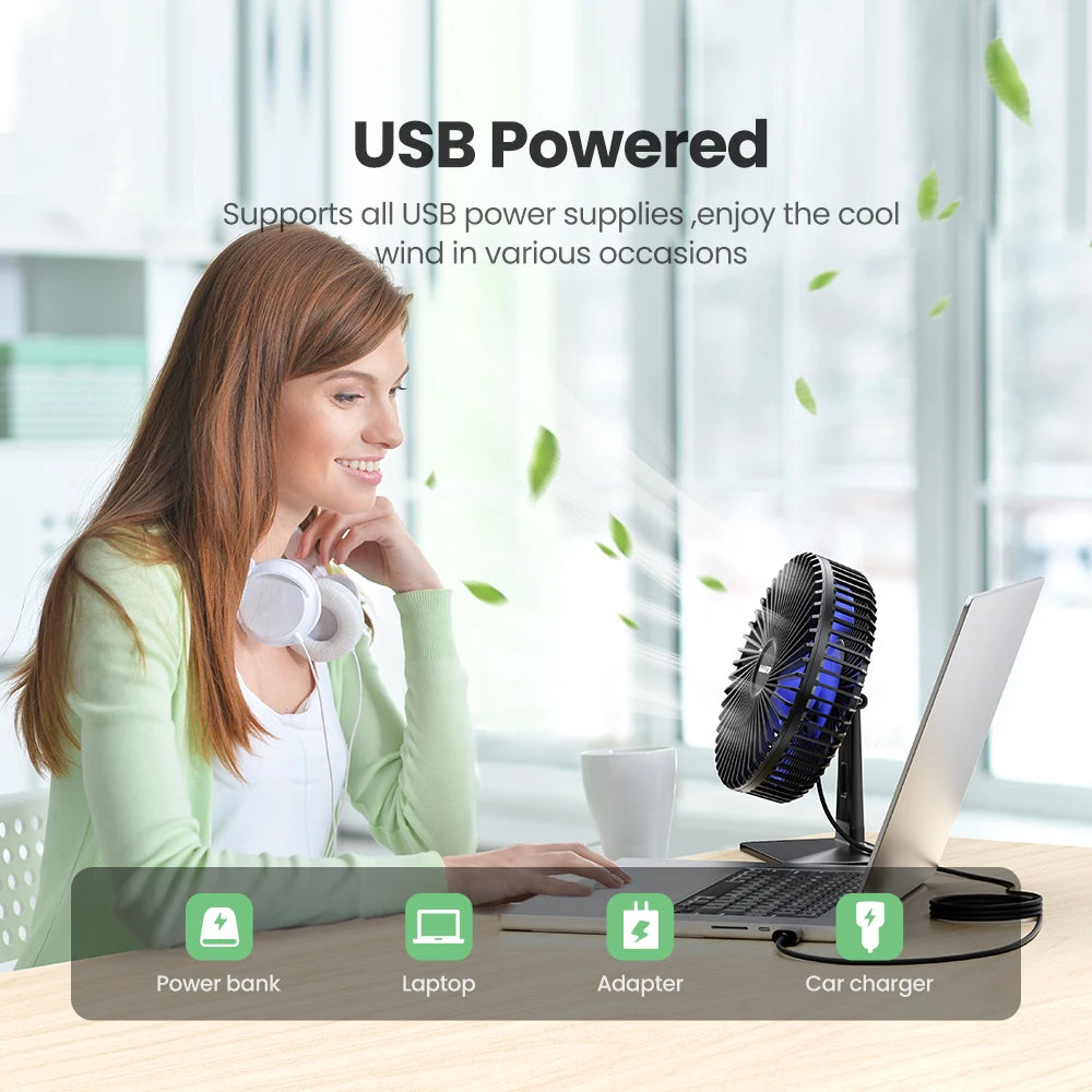 90° Adjustable Quiet Table Fan – Powerful 4-Speed USB Air Circulator