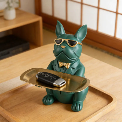 Modern Bulldog Storage Tray Statue – Decorative Resin Organizer for Home Décor