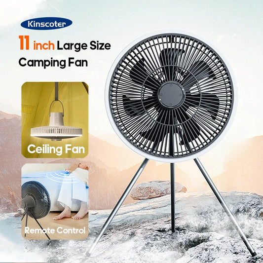 Rechargeable Camping Fan with LED Lighting & Remote – 16-Hour Battery