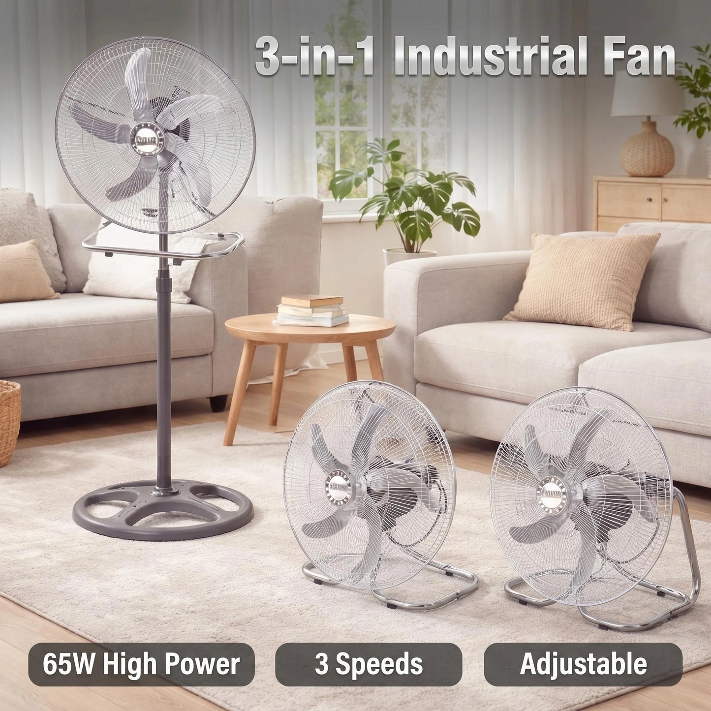 Powerful 65W Turbo Pedestal Fan – Industrial Grade 3-Speed Metal Air Circulator