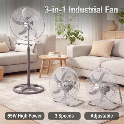 Powerful 65W Turbo Pedestal Fan – Industrial Grade 3-Speed Metal Air Circulator