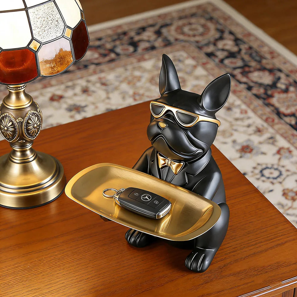 Modern Bulldog Storage Tray Statue – Decorative Resin Organizer for Home Décor