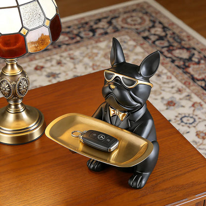 Modern Bulldog Storage Tray Statue – Decorative Resin Organizer for Home Décor