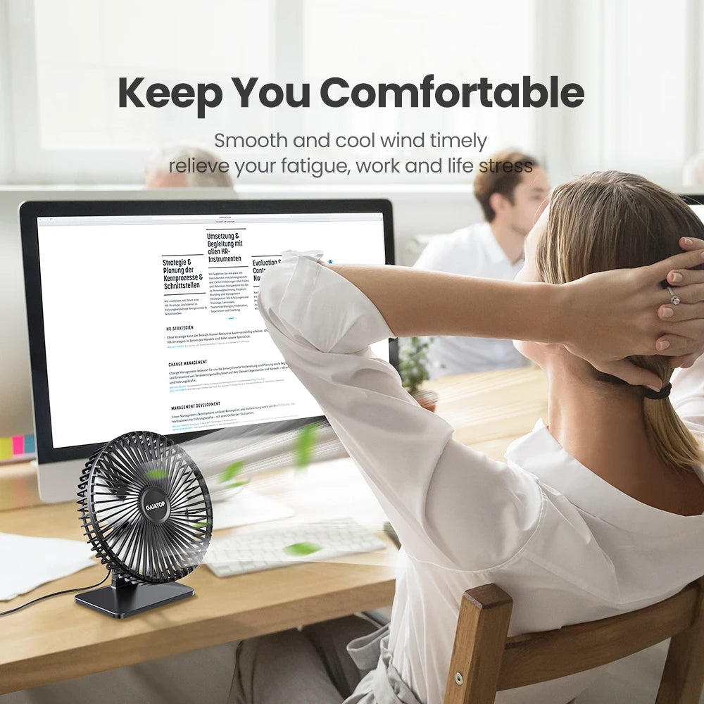 90° Adjustable Quiet Table Fan – Powerful 4-Speed USB Air Circulator