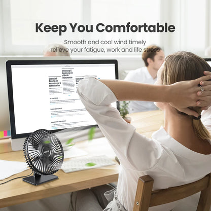 90° Adjustable Quiet Table Fan – Powerful 4-Speed USB Air Circulator