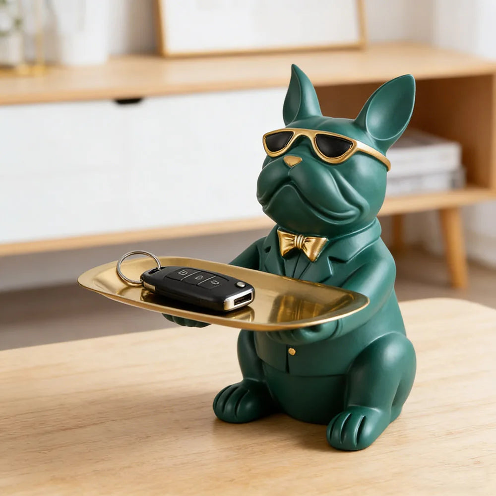 Modern Bulldog Storage Tray Statue – Decorative Resin Organizer for Home Décor