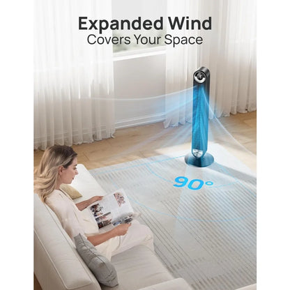 Ultra-Quiet Bladeless Tower Fan – 9-Speed Oscillating Floor Fan with Remote & Smart Cooling