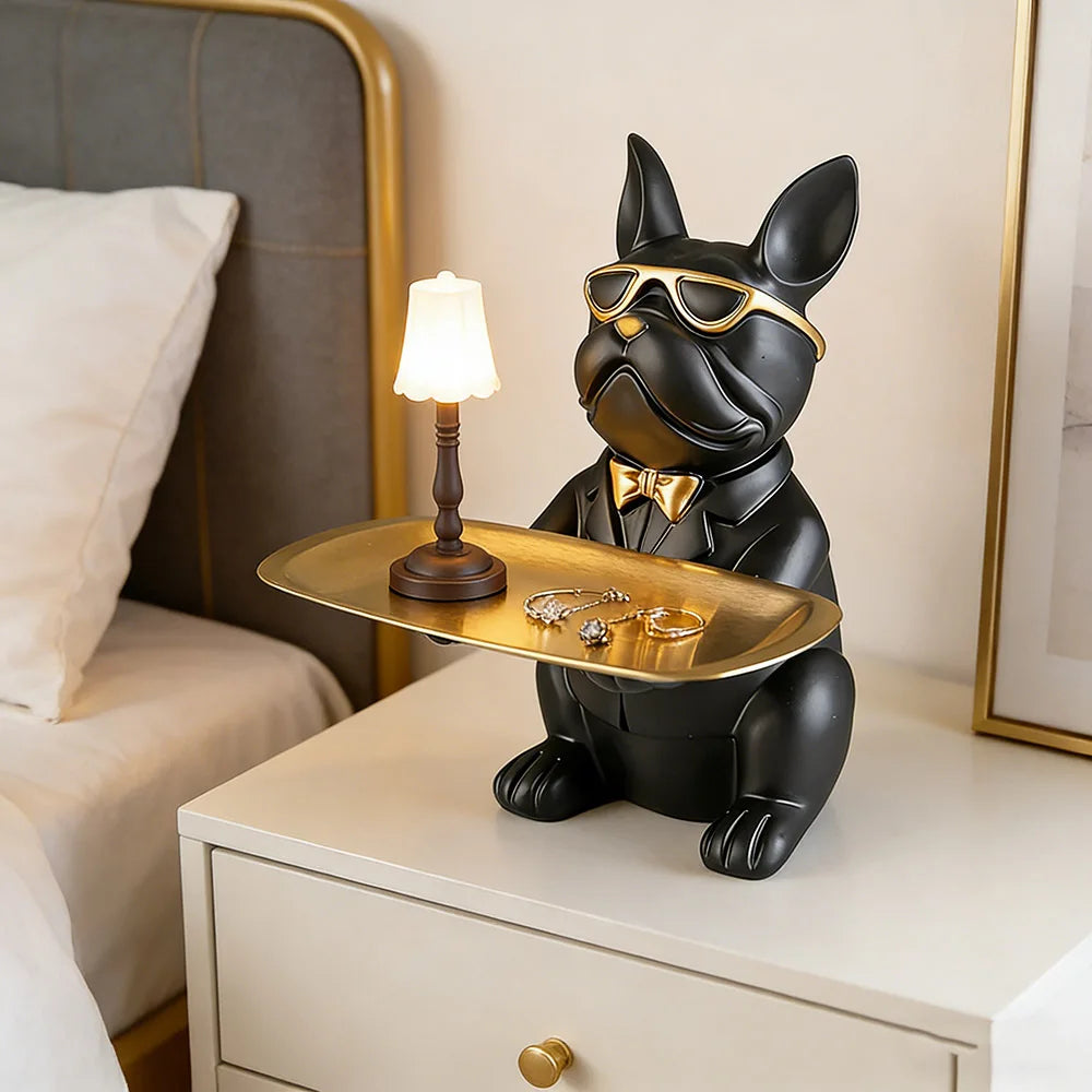 Modern Bulldog Storage Tray Statue – Decorative Resin Organizer for Home Décor