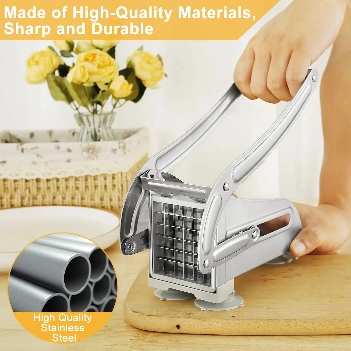 Professional Stainless Steel Potato Cutter – Manual French Fry Slicer & Vegetable Dicer