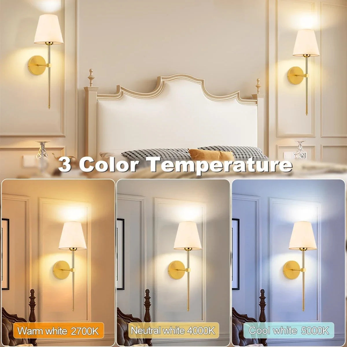 Wireless Battery-Operated Wall Sconce – Gold & Black Modern Wall Lamp with Remote & 15 RGB Colors