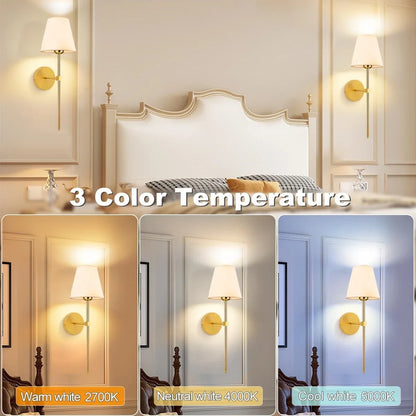 Wireless Battery-Operated Wall Sconce – Gold & Black Modern Wall Lamp with Remote & 15 RGB Colors