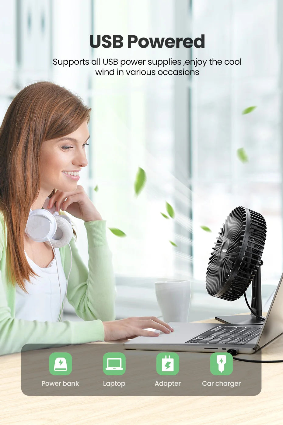 90° Adjustable Quiet Table Fan – Powerful 4-Speed USB Air Circulator