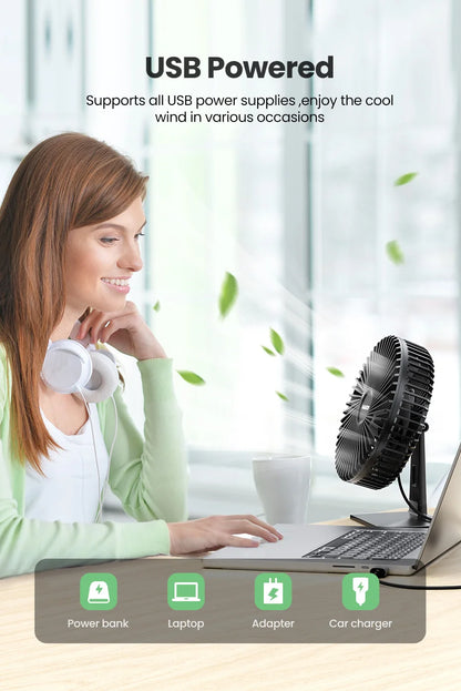 90° Adjustable Quiet Table Fan – Powerful 4-Speed USB Air Circulator