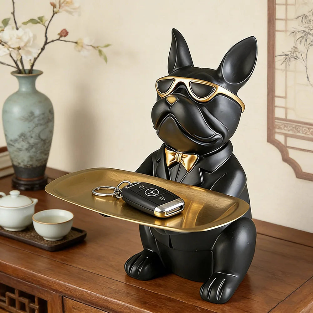 Modern Bulldog Storage Tray Statue – Decorative Resin Organizer for Home Décor