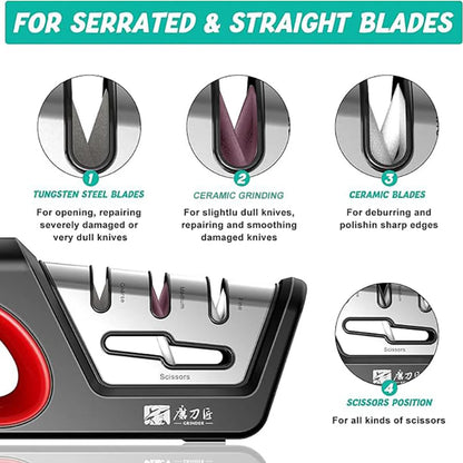 4-in-1 Kitchen Knife & Scissor Sharpener – Professional Diamond & Ceramic System