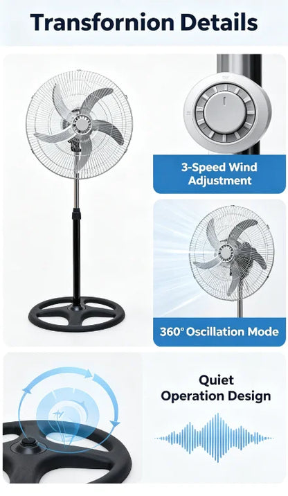 Adjustable Pedestal Standing Fan – 5-Blade Quiet Cooling with Remote