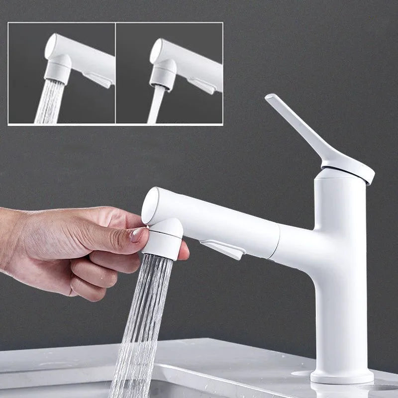 Modern Pull-Out Bathroom Basin Faucet – Solid Brass Hot & Cold Mixer Tap