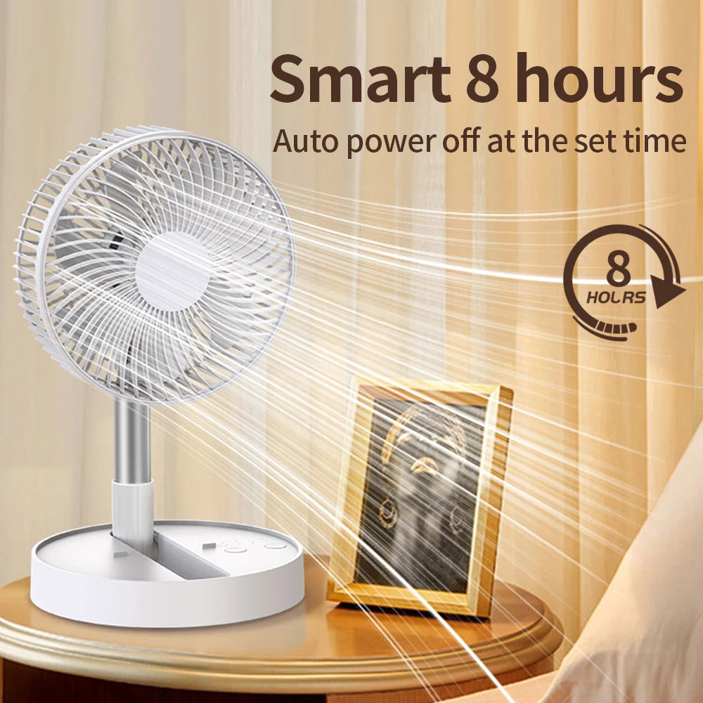 Portable 8-Inch Foldable USB Fan – 4-Speed Rechargeable Floor & Table Fan