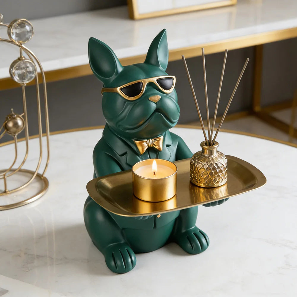 Modern Bulldog Storage Tray Statue – Decorative Resin Organizer for Home Décor