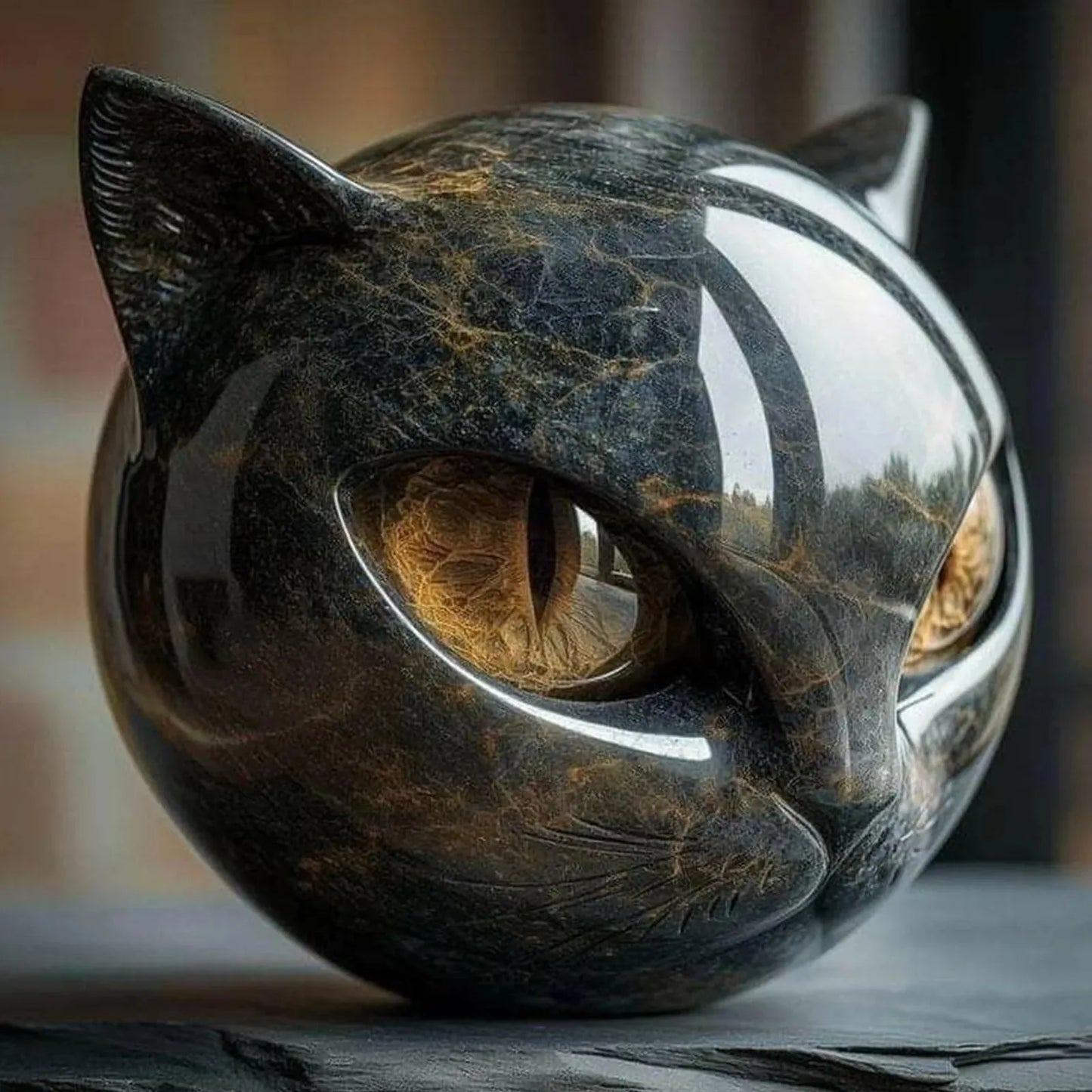 Black Cat Resin Figurine – Modern Marble-Style Decorative Cat Statue