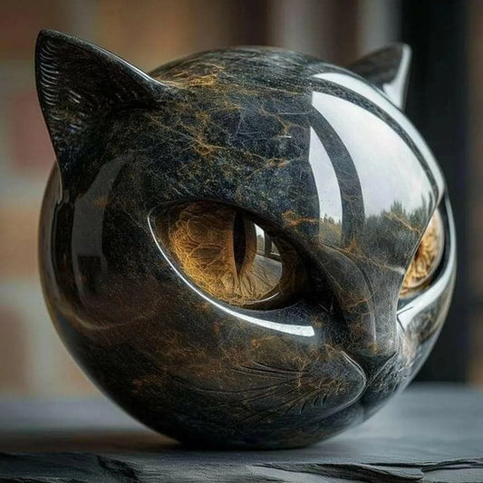 Black Cat Resin Figurine – Modern Marble-Style Decorative Cat Statue