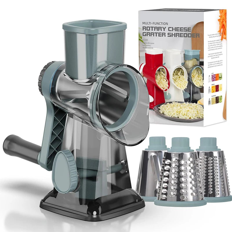 3-in-1 Rotary Cheese Grater & Vegetable Slicer – Manual Kitchen Tool