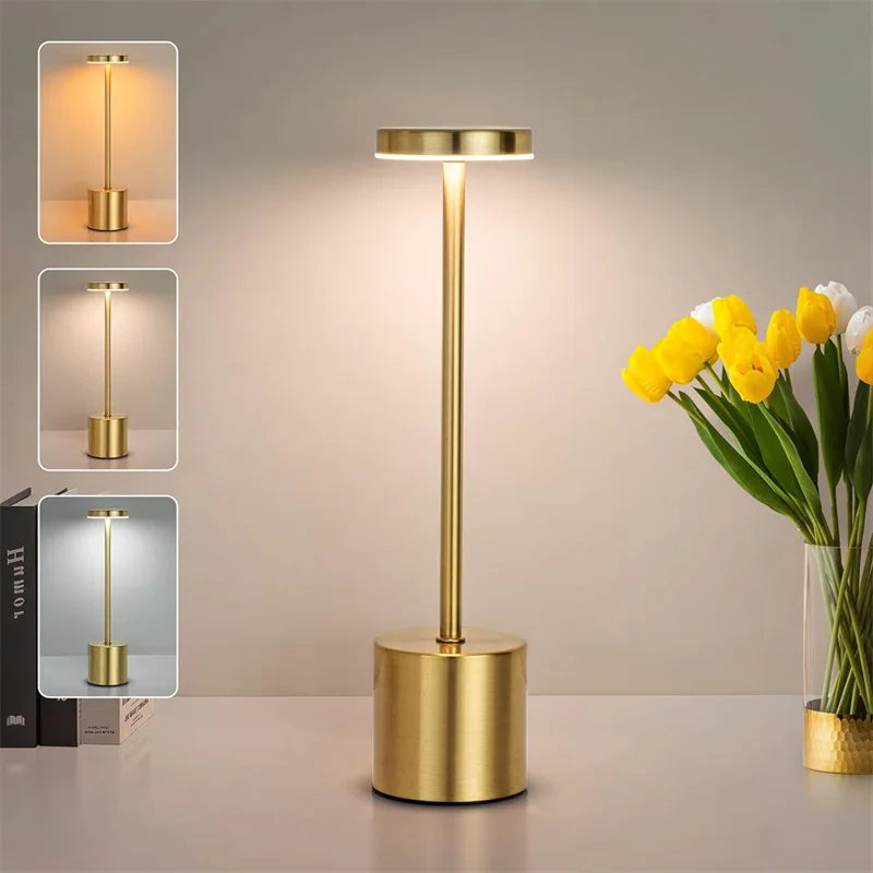 Portable Metal LED Desk Lamp – 3-Color Touch Sensor Night Light