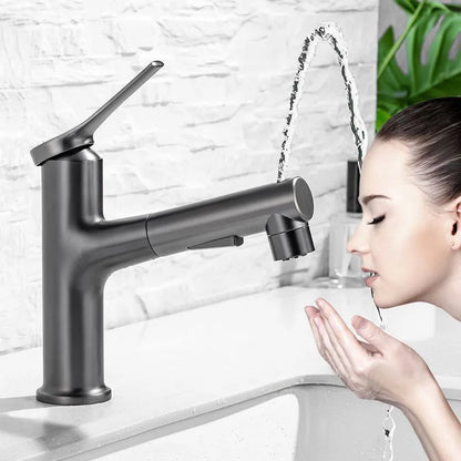 Modern Pull-Out Bathroom Basin Faucet – Solid Brass Hot & Cold Mixer Tap