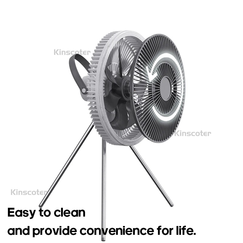 Rechargeable Camping Fan with LED Lighting & Remote – 16-Hour Battery