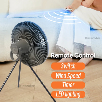 Rechargeable Camping Fan with LED Lighting & Remote – 16-Hour Battery