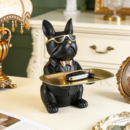 Modern Bulldog Storage Tray Statue – Decorative Resin Organizer for Home Décor