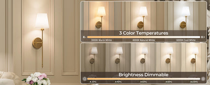 Wireless Battery-Operated Wall Sconce – Gold & Black Modern Wall Lamp with Remote & 15 RGB Colors